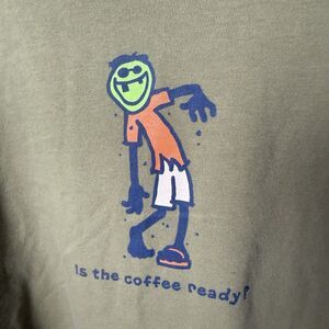 LIFE IS GOOD T-Shirt Mens XXL Green Crew Neck Classic Fit Top Coffee Zombie SS